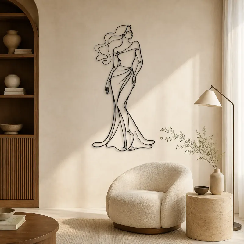 Flowing Hair Elegance Metal Wall Art | Fashion Figure Wall Decor - lifestyle view 5