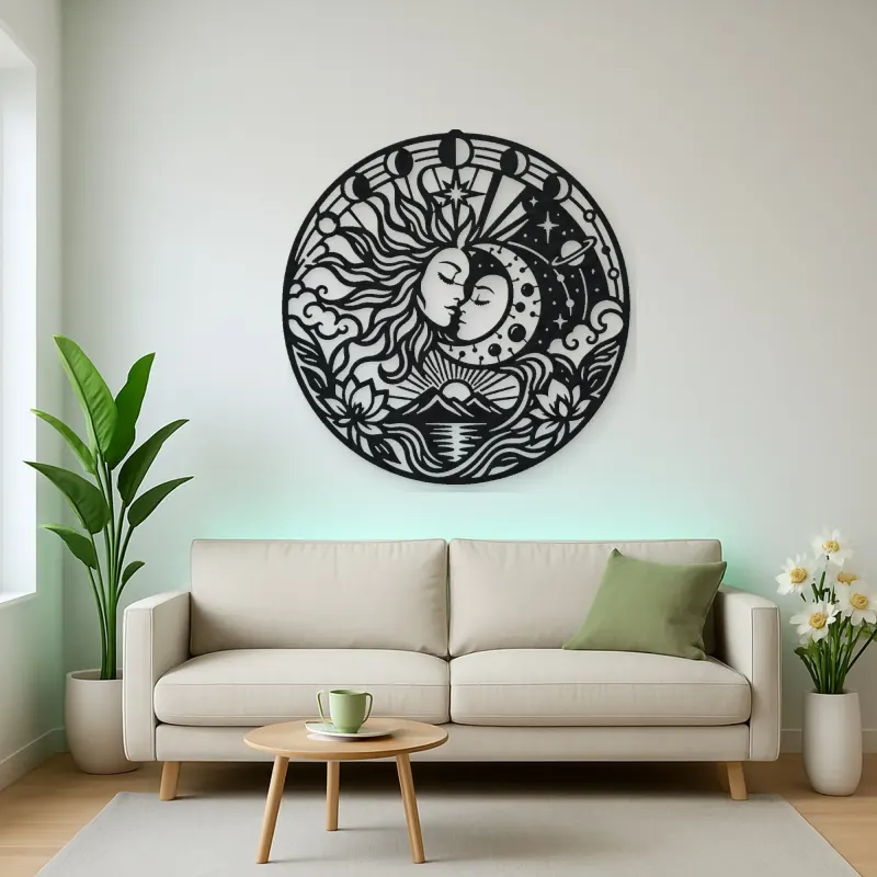 Sun and Moon Embrace Metal Wall Art | Celestial Boho Wall Decor