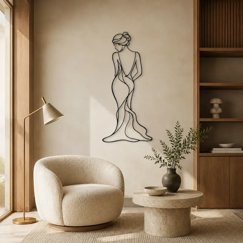 Over Shoulder Silhouette Metal Wall Art | Feminine Figure Wall Decor - lifestyle view 5