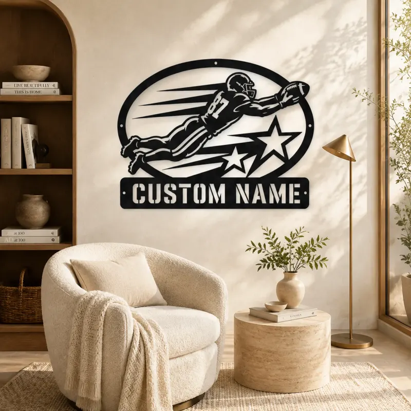 Personalized Number 87 Diving Receiver Stars Metal Wall Art - lifestyle view 5