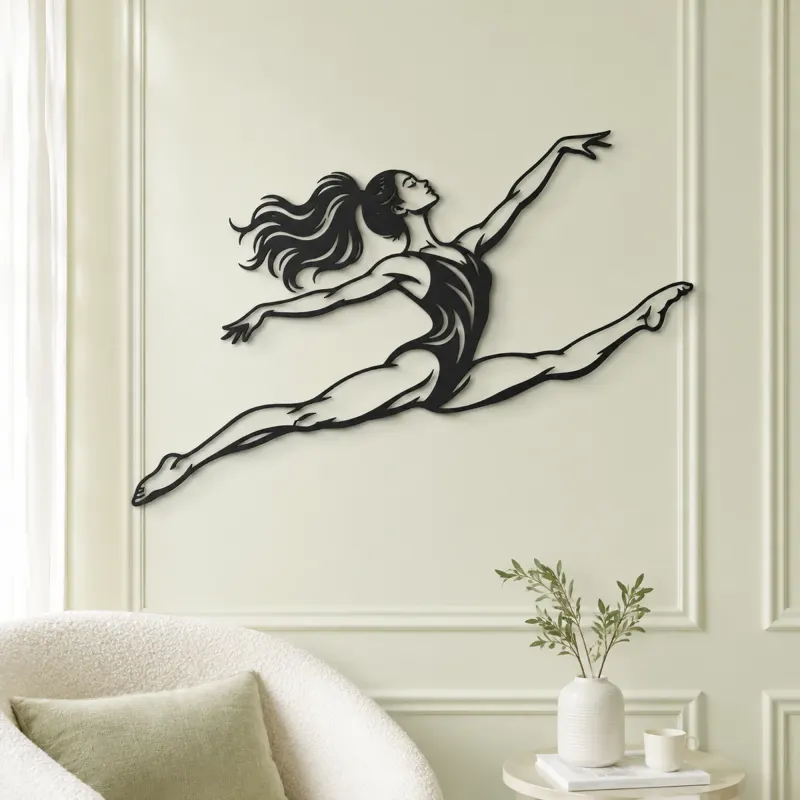 Gymnastics Split Leap Metal Wall Art | Movement Silhouette Decor - lifestyle view 2