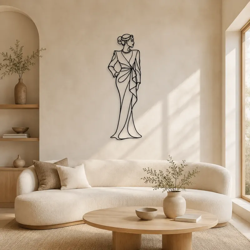 Cartel de metal de modelo con escote de perlas | Decoración mural de figura de moda