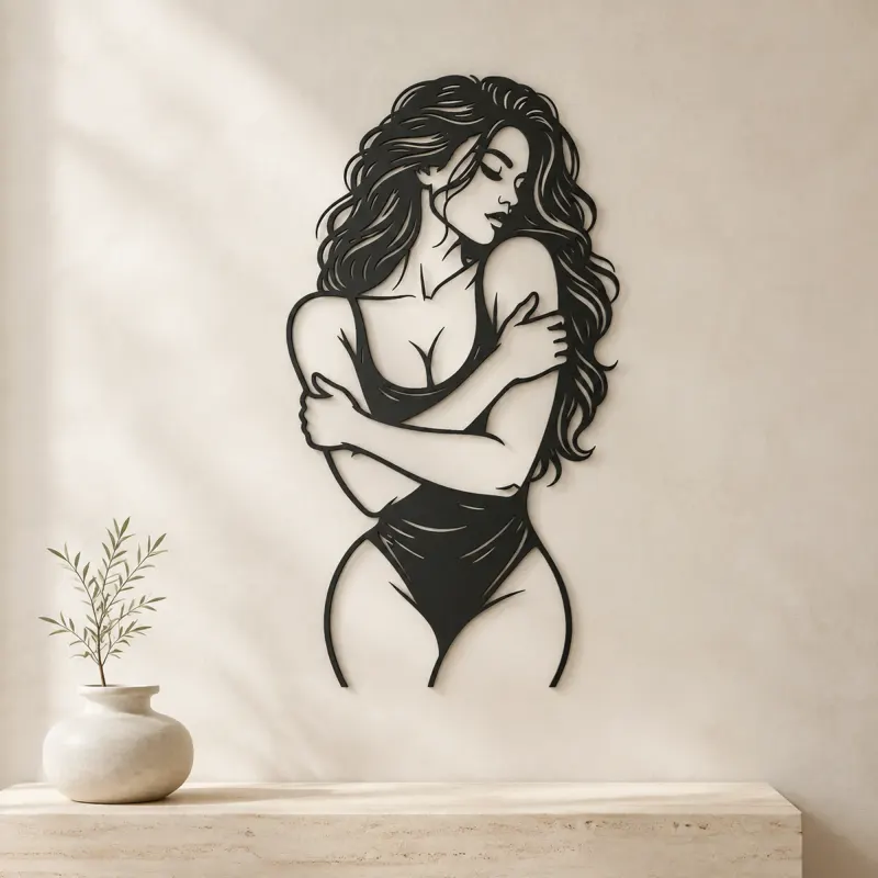 Self Embrace Torso Metal Wall Art | Minimalist Woman Line Art - lifestyle view 3