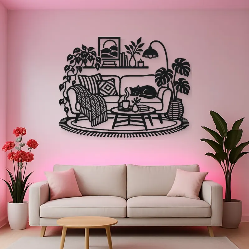 Cozy Sofa Line Metal Wall Art | Cozy Home Metal Decor