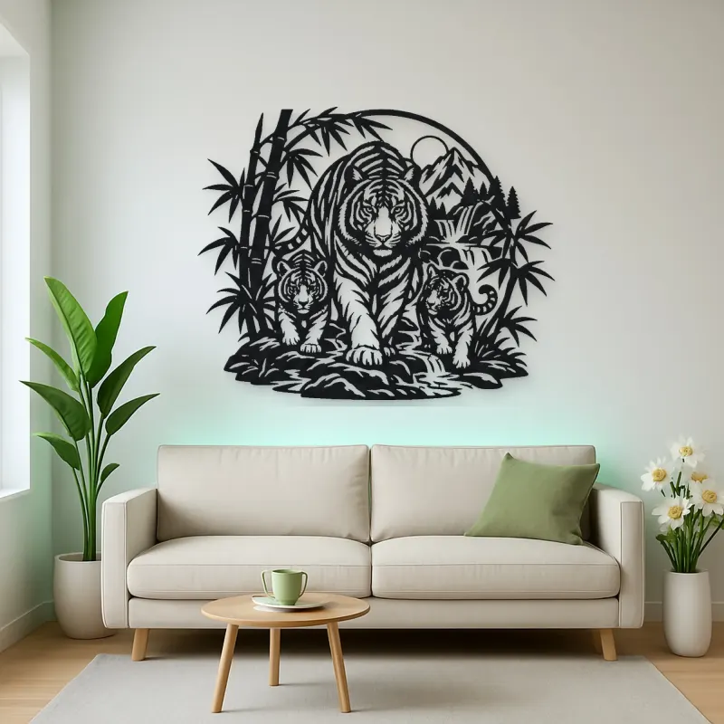 Tiger Bamboo Flow Metal Wall Art | Wildlife Silhouette Decor