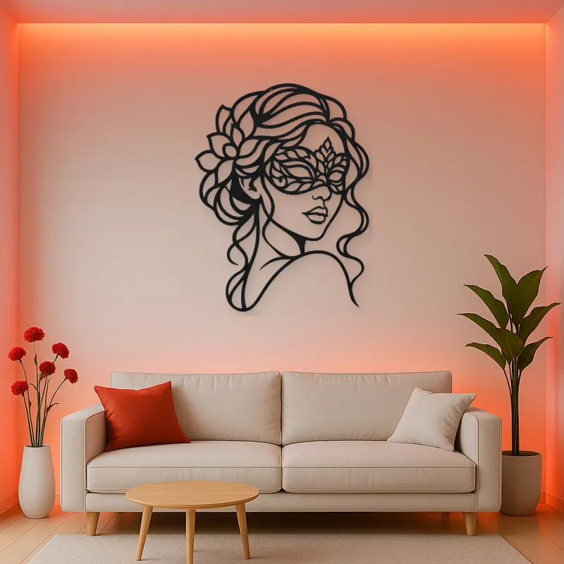 Masked Muse Metal Wall Art | Minimalist Woman Line Art