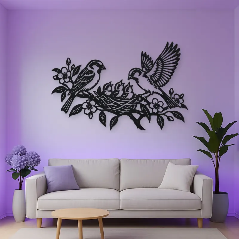Sparrow Family Metal Wall Art | Wildlife Silhouette Decor