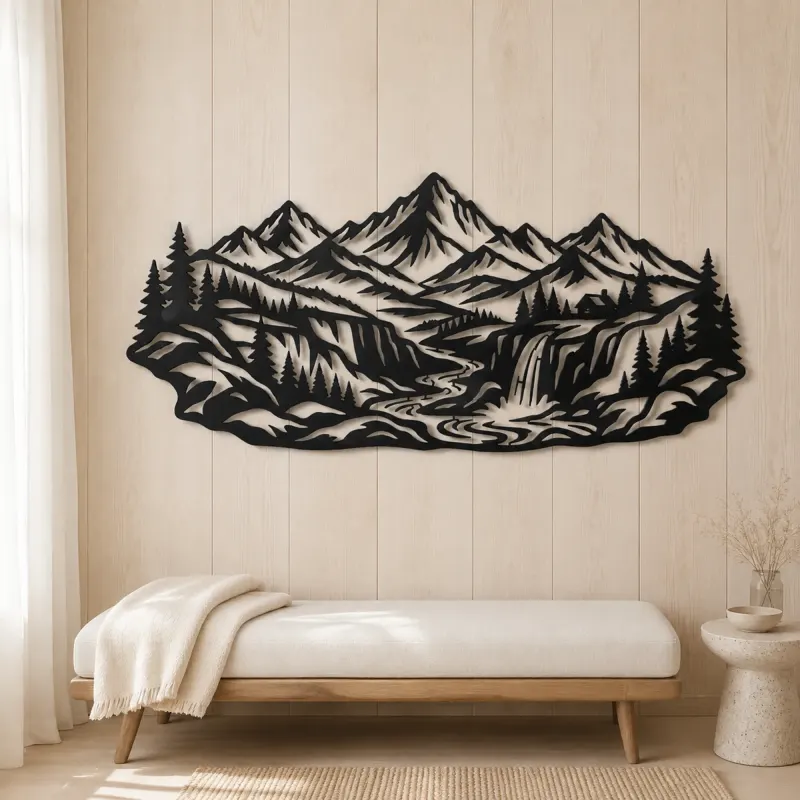 Canyon Mountain Flow Metal Wall Art | Nature Silhouette Decor - lifestyle view 5