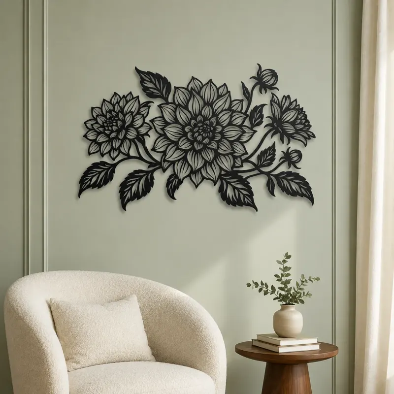 Dahlia Bloom Metal Wall Art | Botanical Metal Wall Decor - lifestyle view 2