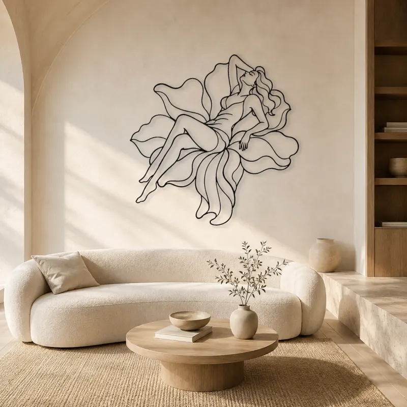 Décoration murale en métal Pose Fleur Allongée | Décor mural Femme Botanique
