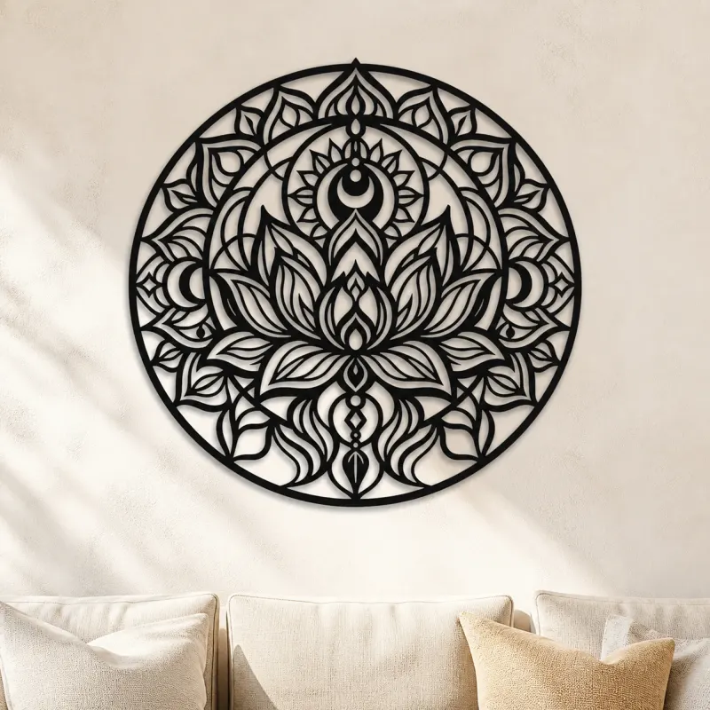 Décoration murale en métal Lotus Mandala | Décor mural botanique