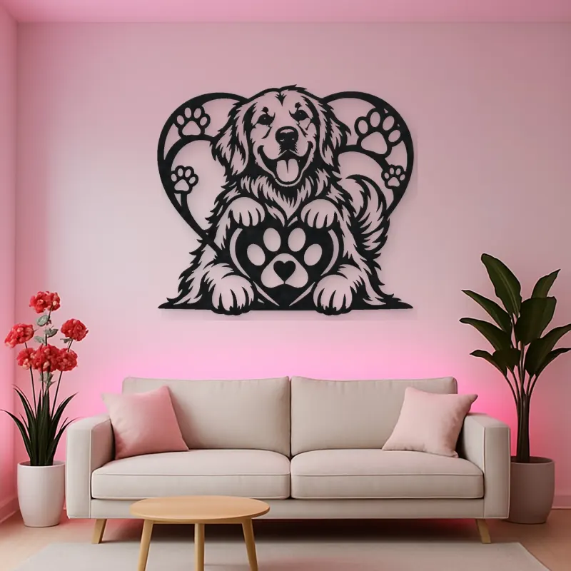 Dog Paw Heart Metal Wall Art | Pet Lover Silhouette Decor