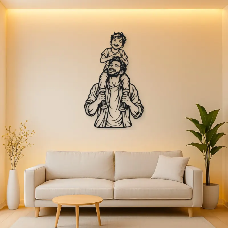 Father Son Shoulders Metal Wall Art | Family Silhouette Decor