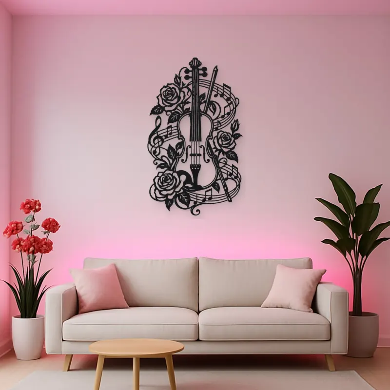 Violin and Roses Metal Wall Art | Music Room Wall Decor