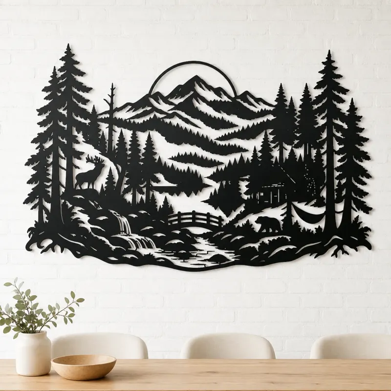 Misty Woodland Layers Metal Wall Art | Nature Silhouette Decor - lifestyle view 4