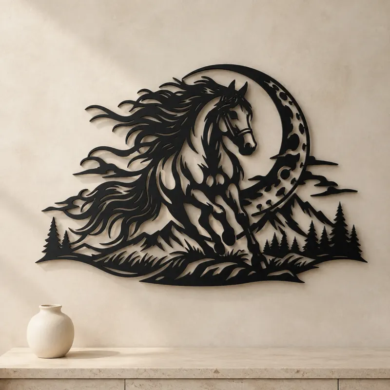 Horse and Moon Arc Metal Wall Art | Equestrian Wall Decor - lifestyle view 3