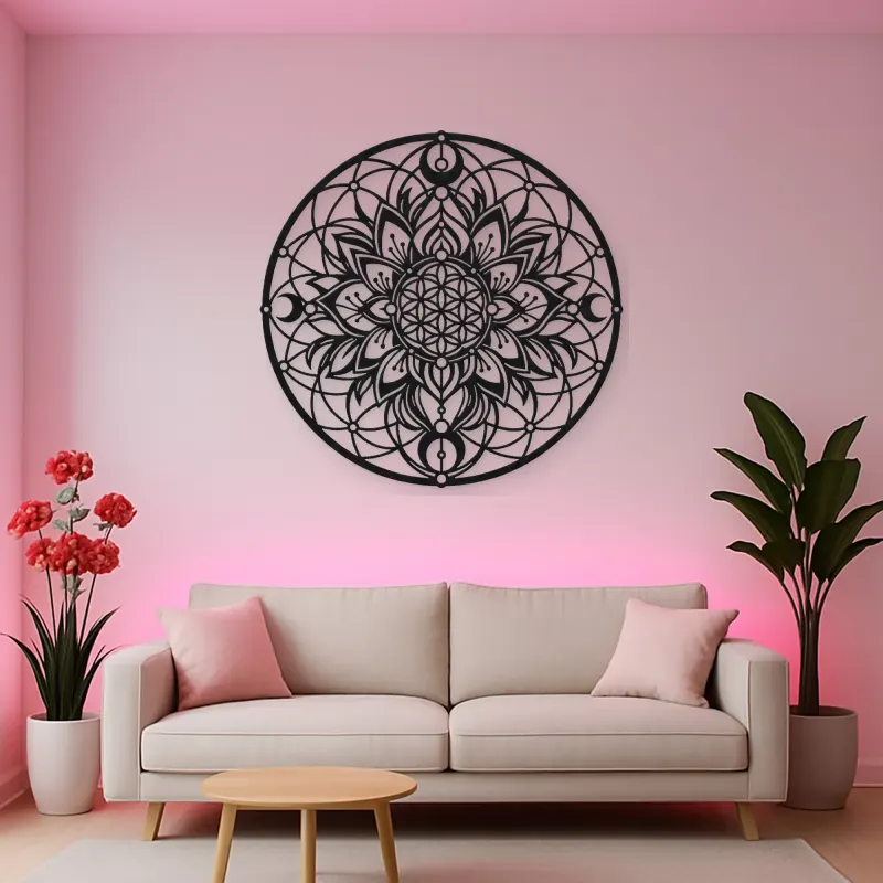 Sacred Geometry Flower Metal Wall Art | Botanical Metal Wall Decor