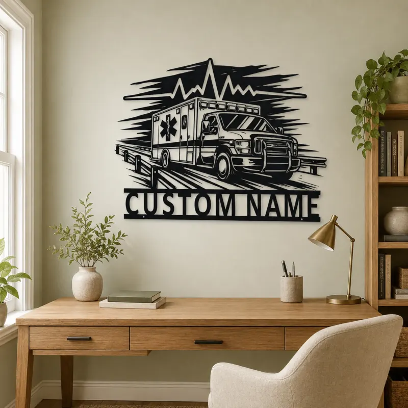 Personalized Highway Ambulance Heartbeat Metal Wall Art - lifestyle view 4
