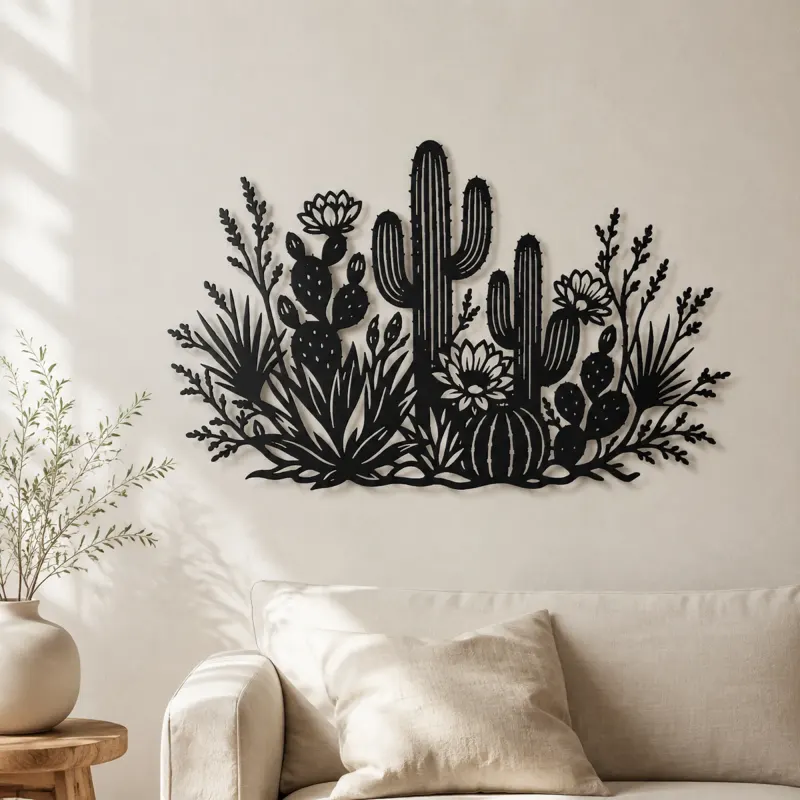 Cartel de metal Jardín Desértico de Cactus | Decoración mural botánica de metal