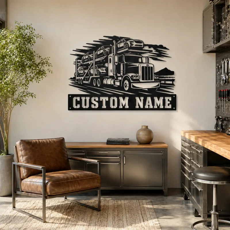 Personalized Car Carrier Semi Truck Metal Wall Art - lifestyle view 4