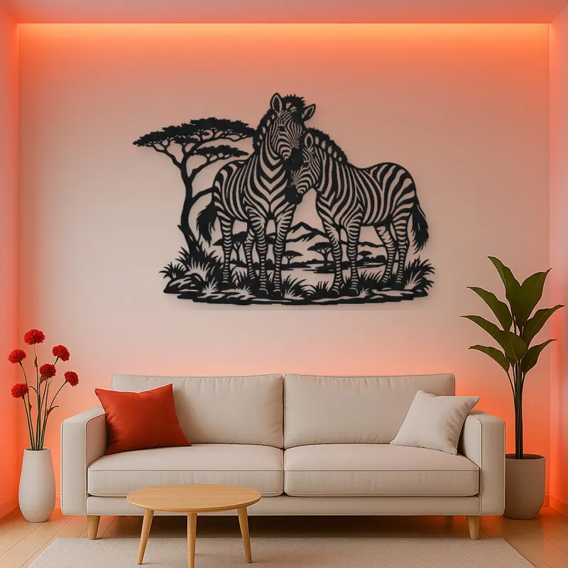 Zebra Pair Metal Wall Art | Wildlife Silhouette Decor