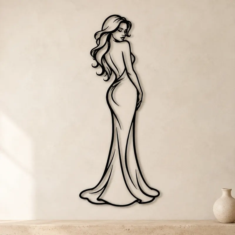Midnight Gown Muse Metal Wall Art | Minimalist Woman Line Art - lifestyle view 3