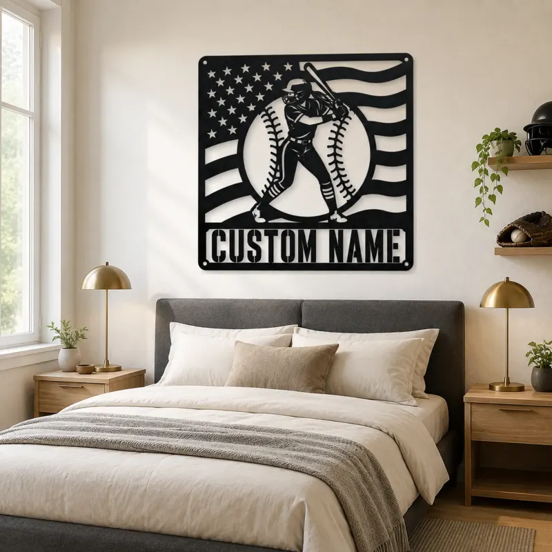 Personalized Female Softball Ready Stance Flag Metal Wall Art - lifestyle view 2