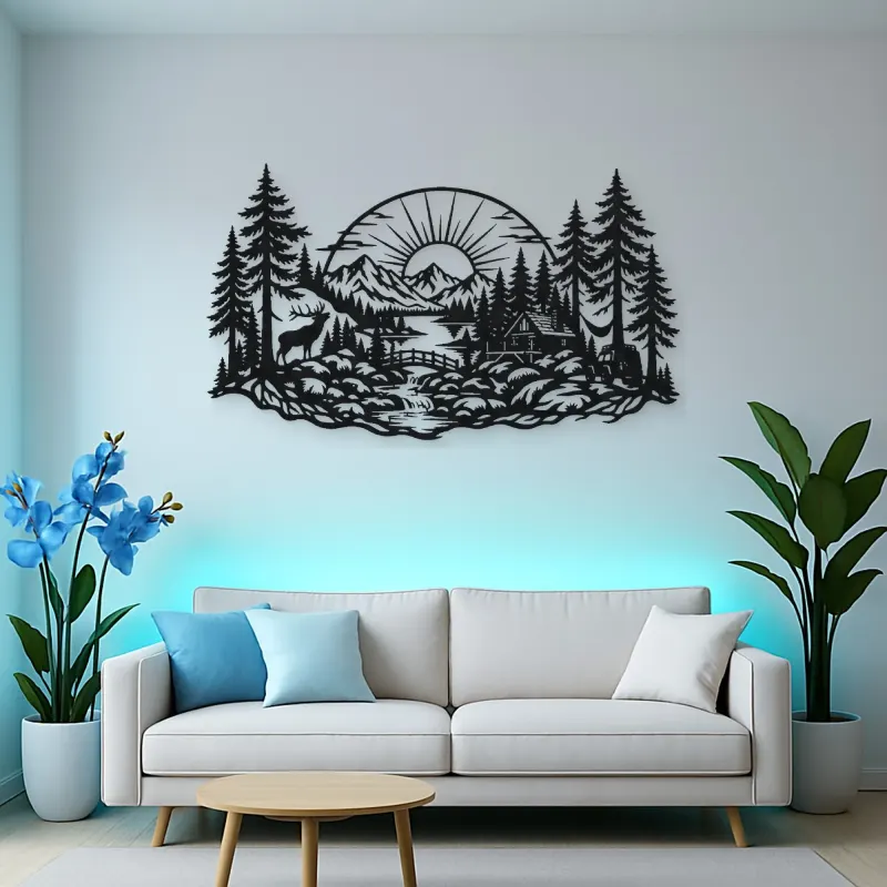 Forest Sun Arc Metal Wall Art | Nature Silhouette Decor