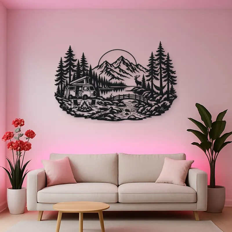 Camper Van Forest Metal Wall Art | Travel and City Wall Decor