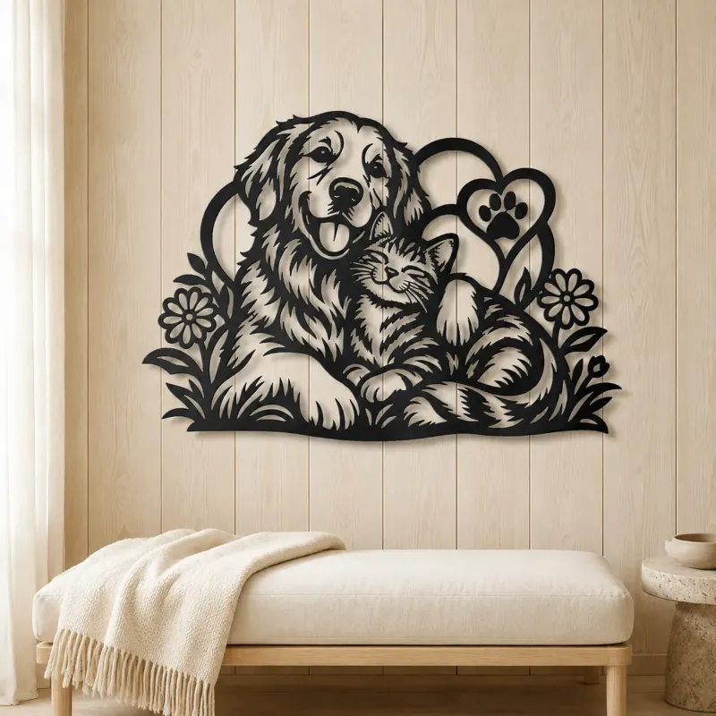 Dog and Cat Friends Metal Wall Art | Pet Lover Silhouette Decor - lifestyle view 5