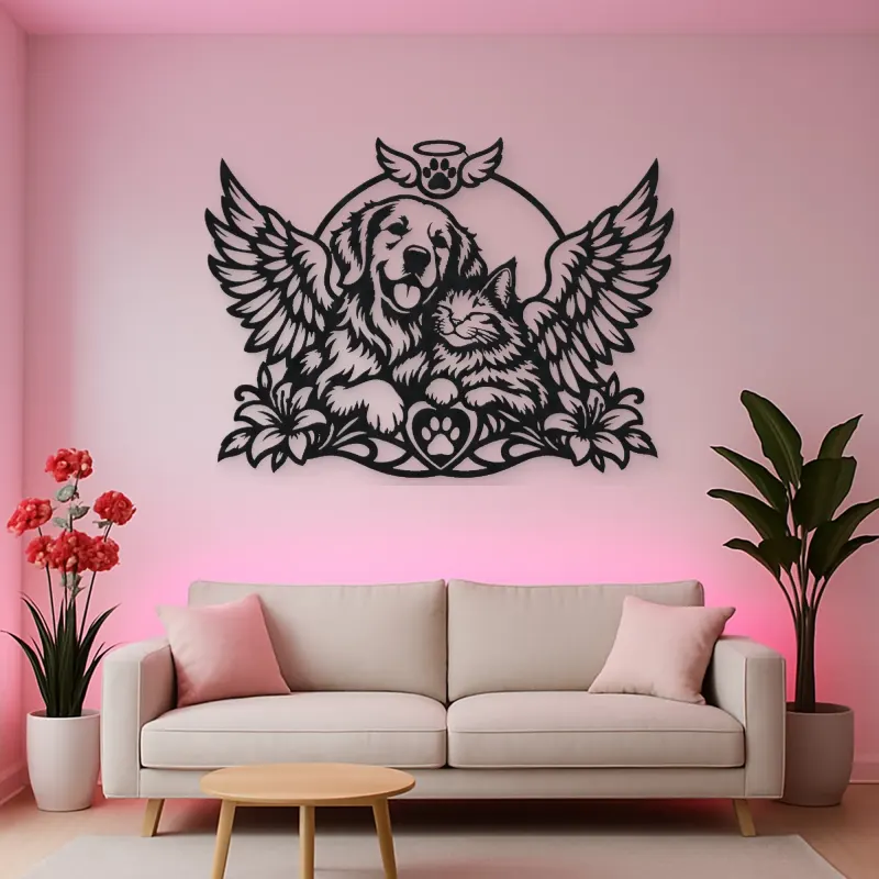 Pet Memorial Wings Metal Wall Art | Pet Lover Silhouette Decor