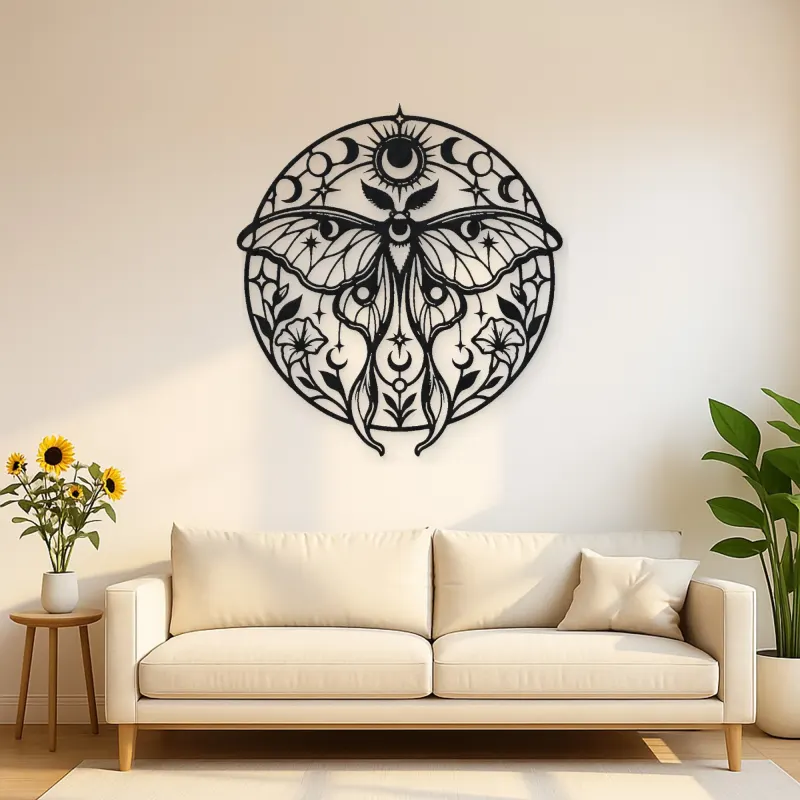 Lunar Moth Emblem Metal Wall Art | Celestial Boho Wall Decor