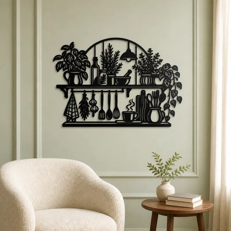 Kitchen Herb Shelf Metal Wall Art | Cozy Home Metal Decor - lifestyle view 2