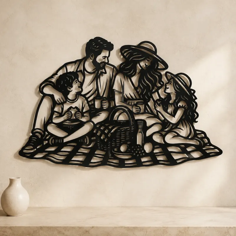 Family Picnic Metal Wall Art | Family Silhouette Decor - lifestyle view 3