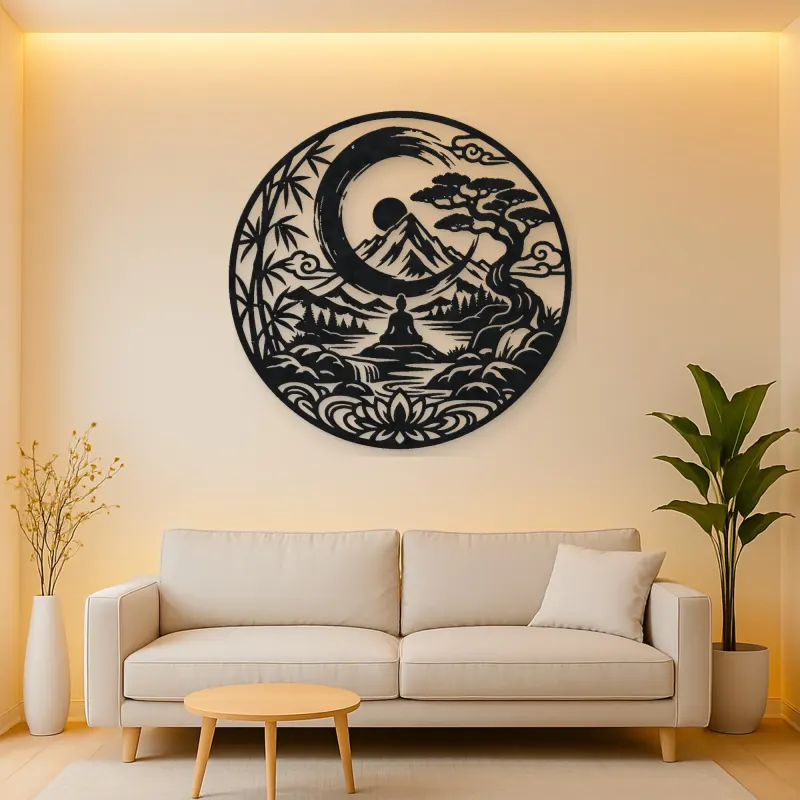 Zen Enso Mountain Metal Wall Art | Nature Silhouette Decor