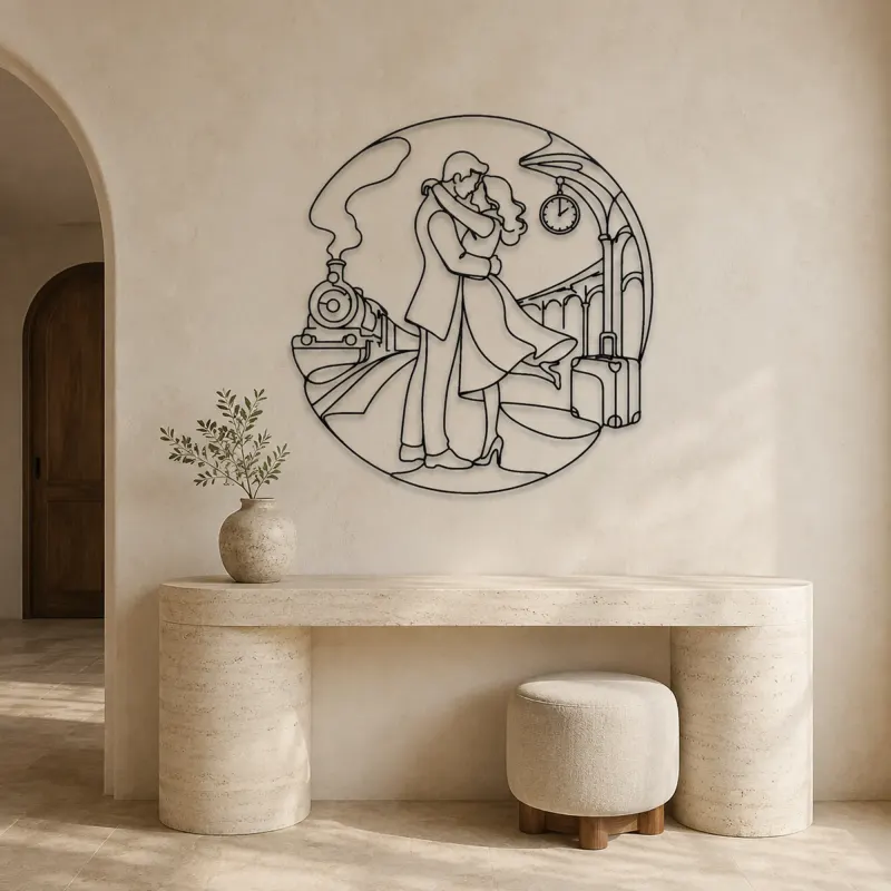 Train Station Reunion Metal Wall Art | Romantic Couple Decor - lifestyle view 3