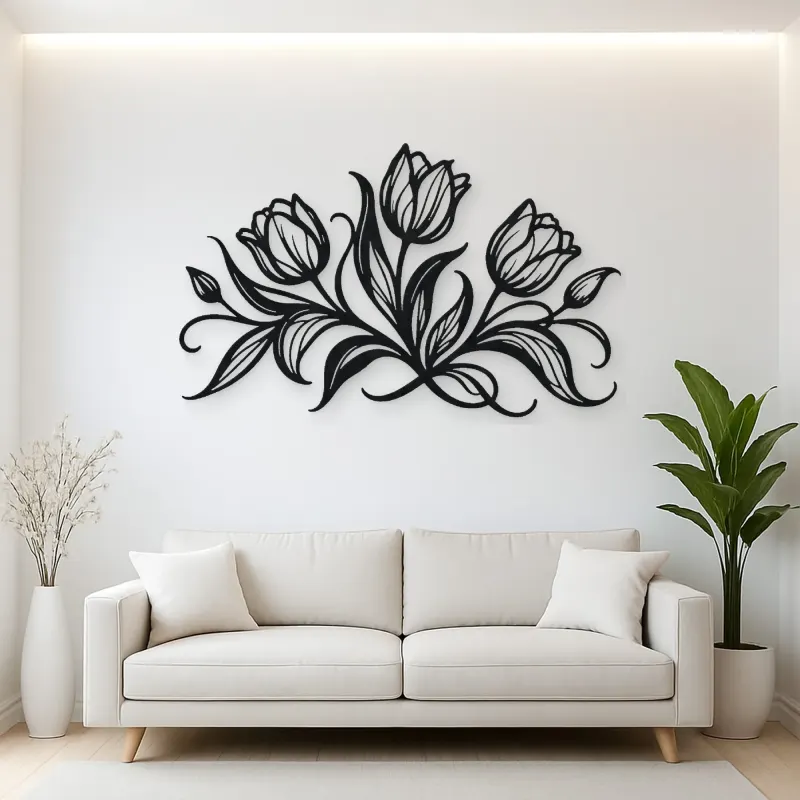 Tulip Trio Flow Metal Wall Art | Botanical Metal Wall Decor