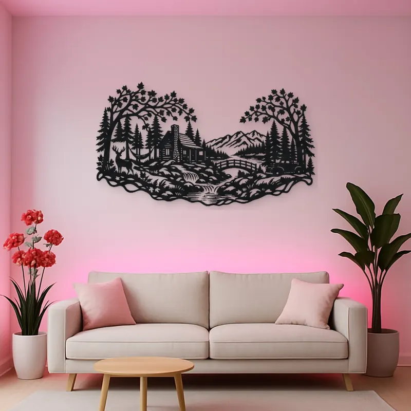 Autumn Woodland Flow Metal Wall Art | Nature Silhouette Decor