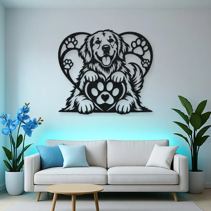 Dog Paw Heart Metal Wall Art | Pet Lover Silhouette Decor