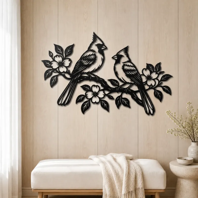Two Birds on Branch Metal Wall Art | Wildlife Silhouette Decor - lifestyle view 5