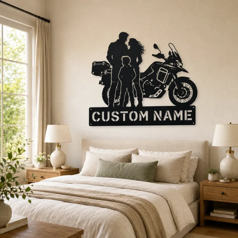 Personalized Adventure Motorcycle Family Metal Wall Art - lifestyle view 2
