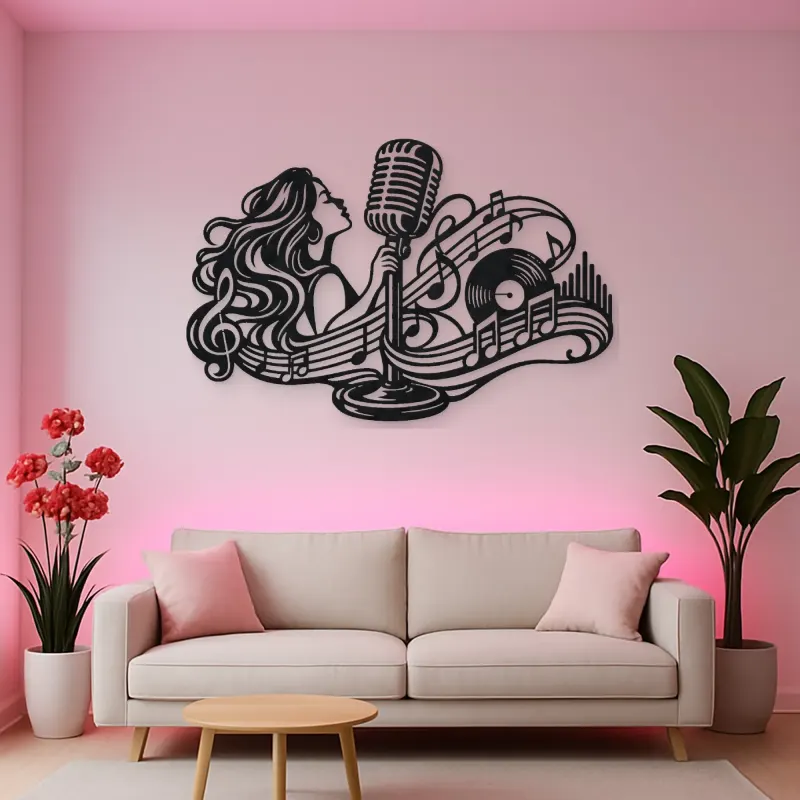 Microphone Melody Metal Wall Art | Music Room Wall Decor