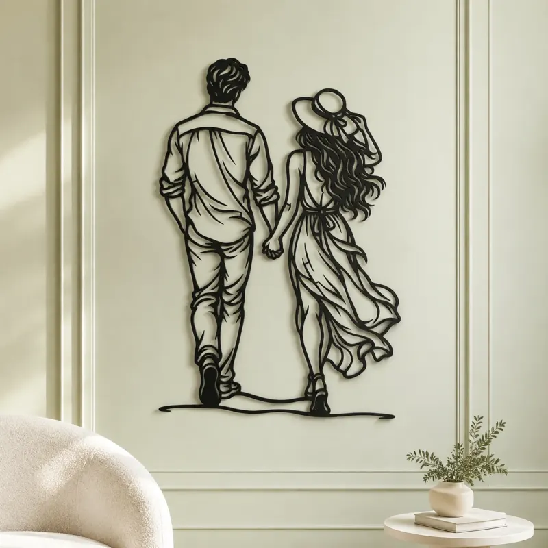 Hand in Hand Stroll Metal Wall Art | Romantic Couple Decor - lifestyle view 2