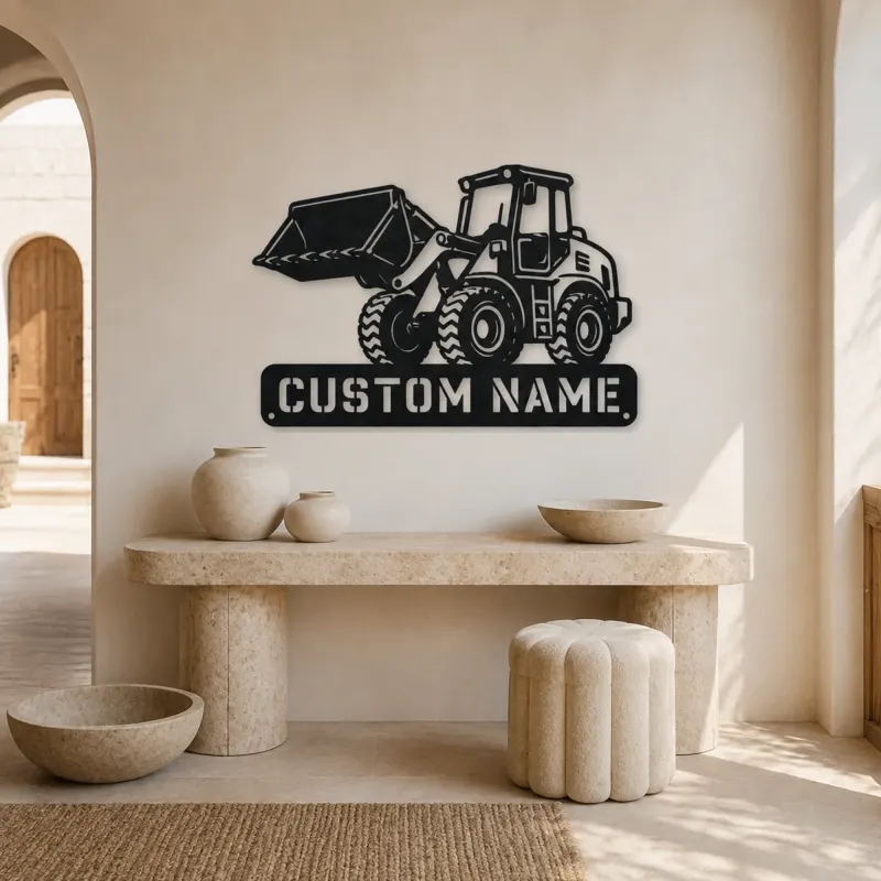 Personalized Compact Wheel Loader Raised Bucket Metal Wall Art - lifestyle view 3