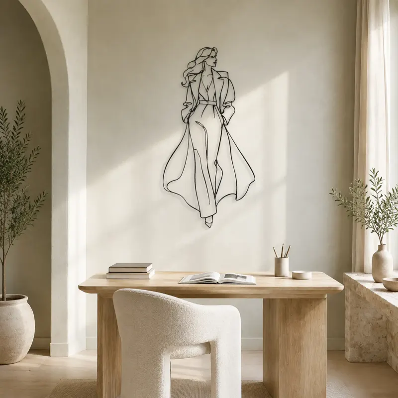 Long Coat Silhouette Metal Wall Art | Fashion Figure Wall Decor - lifestyle view 4