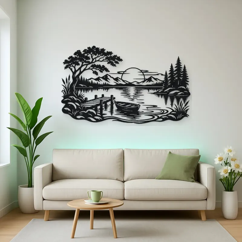 Calm Lake Ripples Metal Wall Art | Nature Silhouette Decor