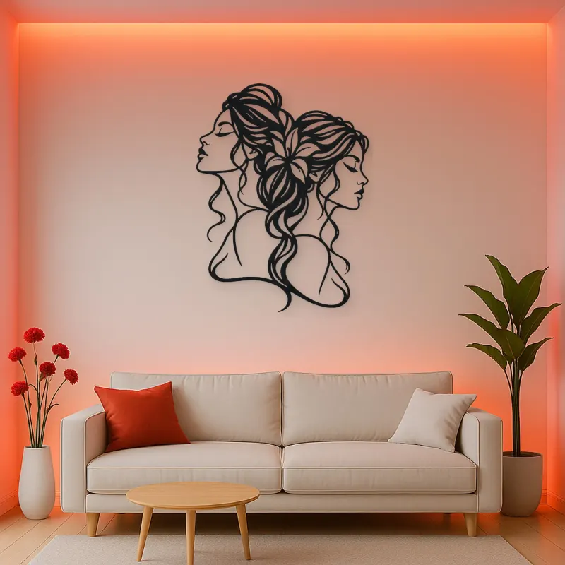 Two Faces One Line Metal Wall Art | Romantic Couple Decor