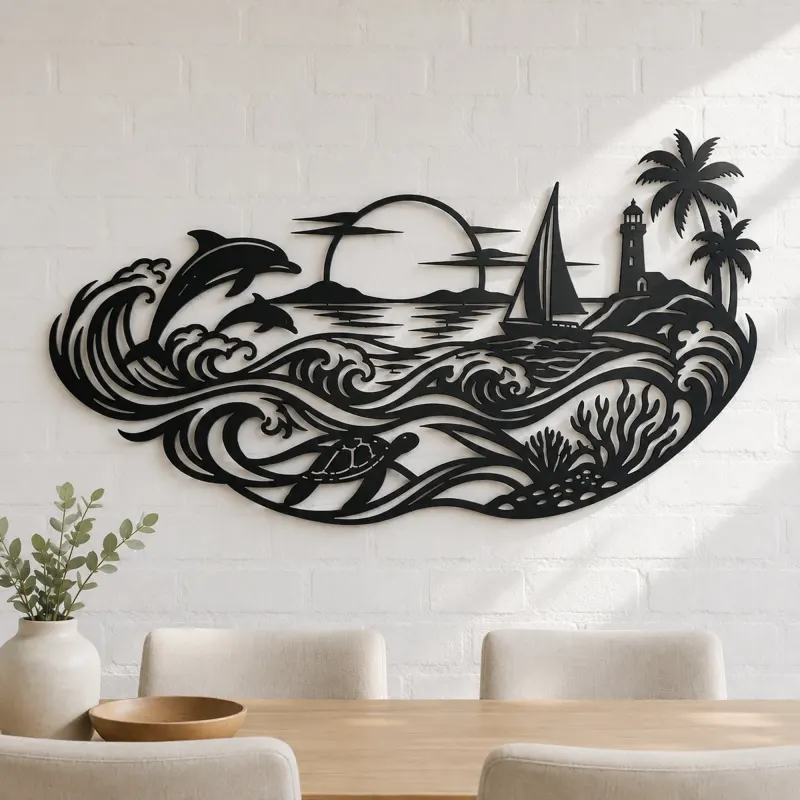 Endless Blue Horizon Metal Wall Art | Nature Silhouette Decor - lifestyle view 4