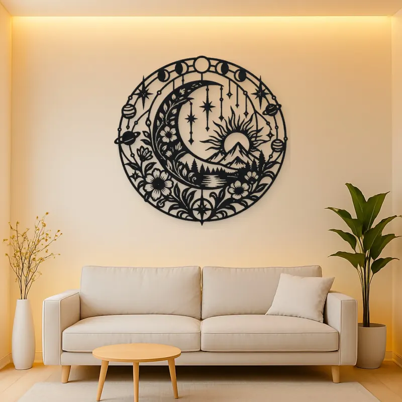 Starry Crescent Garden Metal Wall Art | Botanical Metal Wall Decor