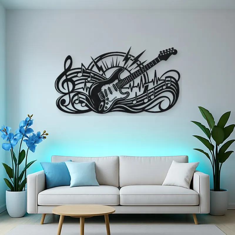 Electric Guitar Pulse Metal Wall Art | Music Room Wall Decor